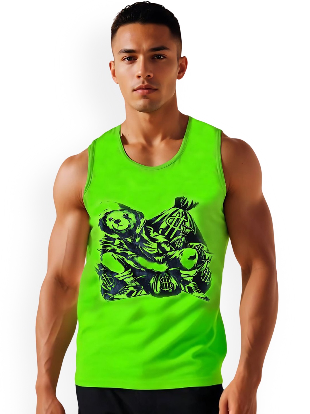 

Looks United Men Printed Gym Innerwear Vests, Green