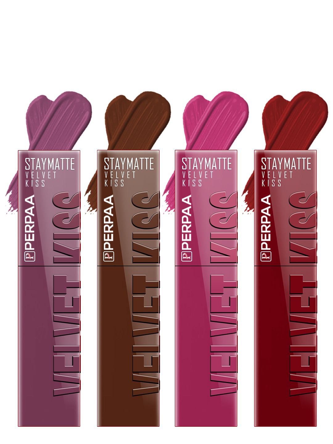 

PERPAA Velvet Kiss Set Of 4 Waterproof Matte Liquid Lipstick -3.5 ml Each -6-7-8-9, Brown