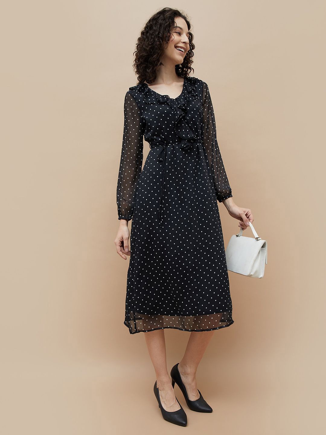 

Fame Forever by Lifestyle Women Polka Dot Printed Fit & Flare Dress, Black