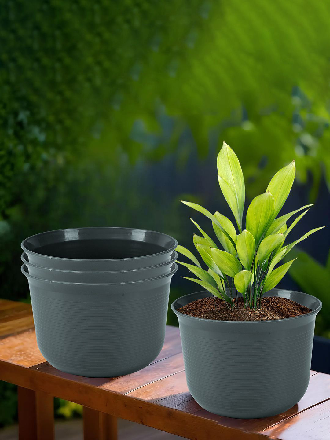 

Kuber Industries Grey 4 Pieces Durable Sawera Planters With Plates