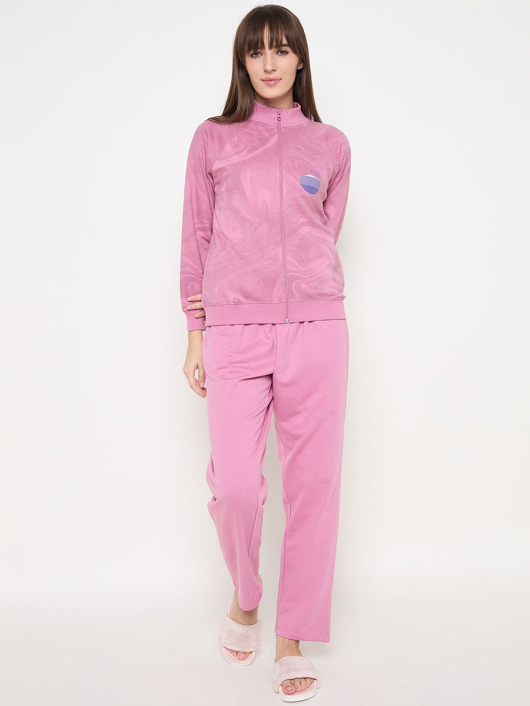 

MADAME M SECRET Women Printed Long Sleeves Night suit, Pink