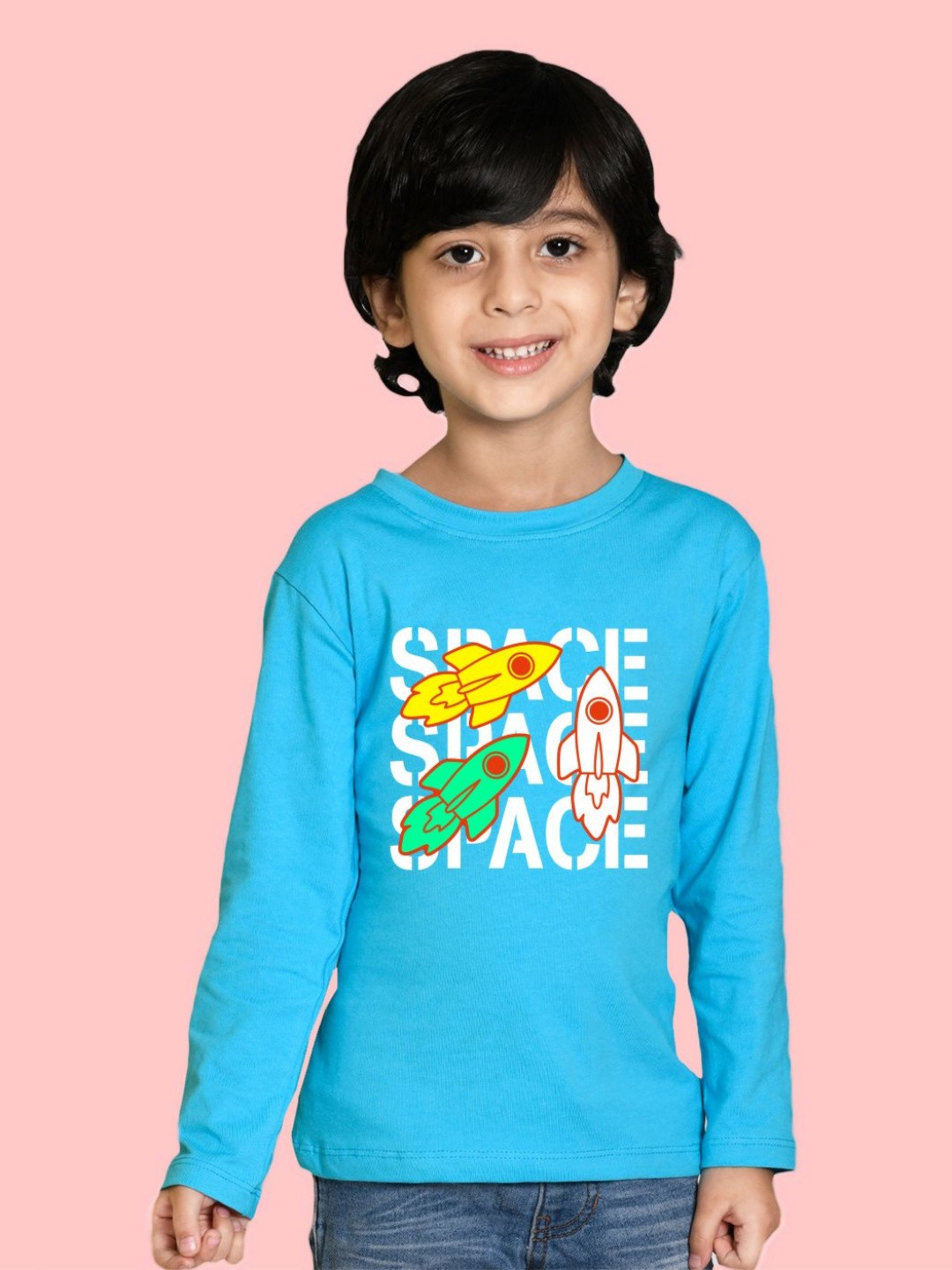 

NUSYL Boys Graphic Printed Round Neck Cotton T-shirt, Blue