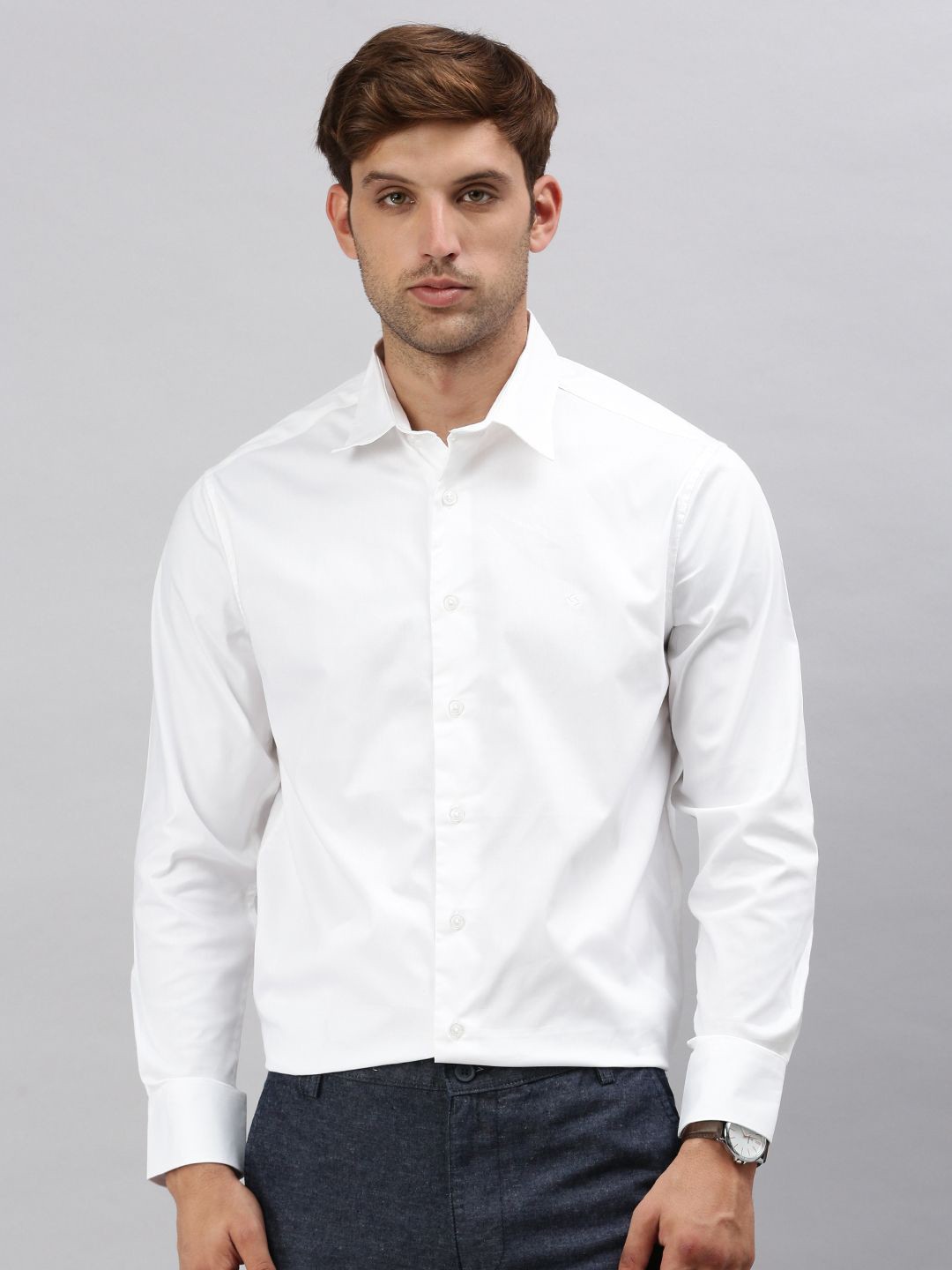 

Classic Polo Men India Slim Spread Collar Solid Cotton Casual Shirt, White