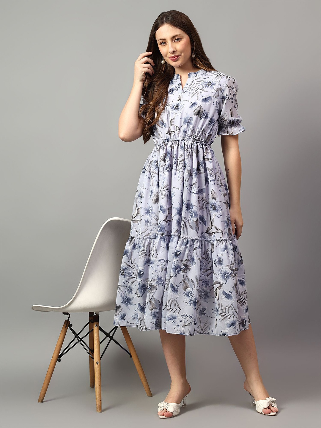 

NKSA FASHION Women Floral Printed Fit & Flare Dress, Grey