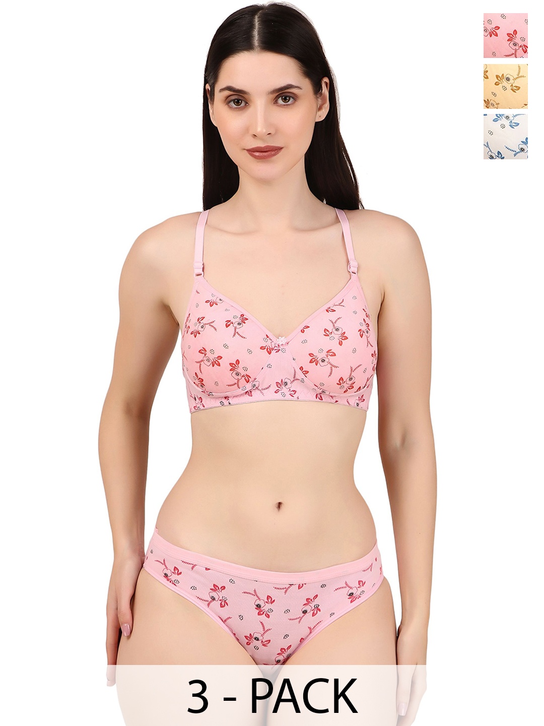 

Piylu Pack Of 3 Lightly-Padded Lingerie Sets Set-024-Pari-CB3-28, Pink