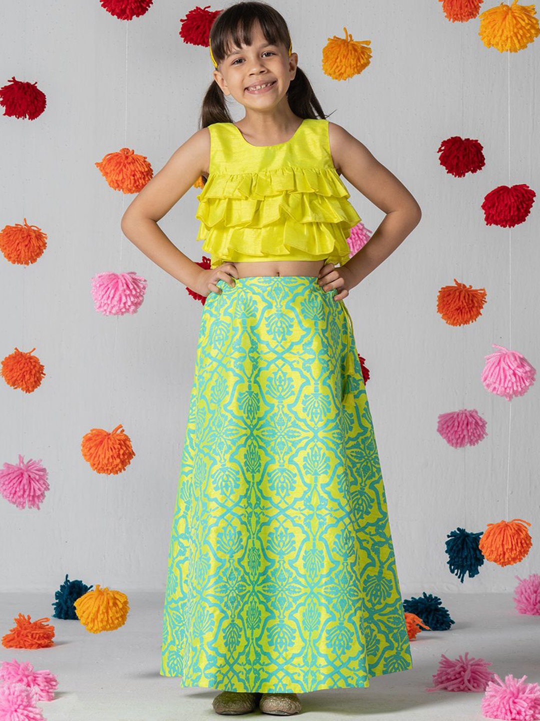 

SPUNKIES Girls Printed Top with Skirt, Yellow