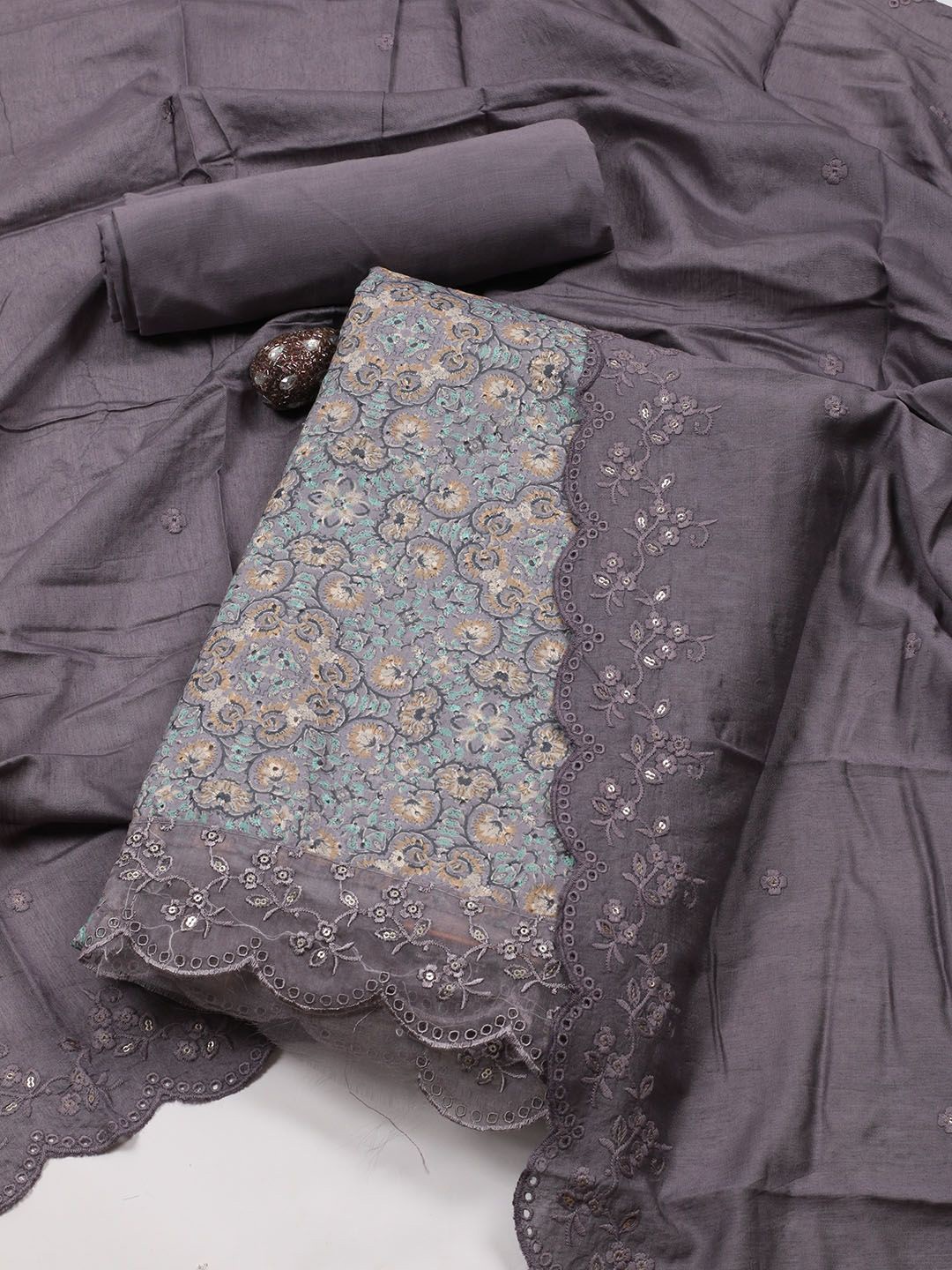 

Meena Bazaar Floral Printed Unstitched Dress Material, Grey