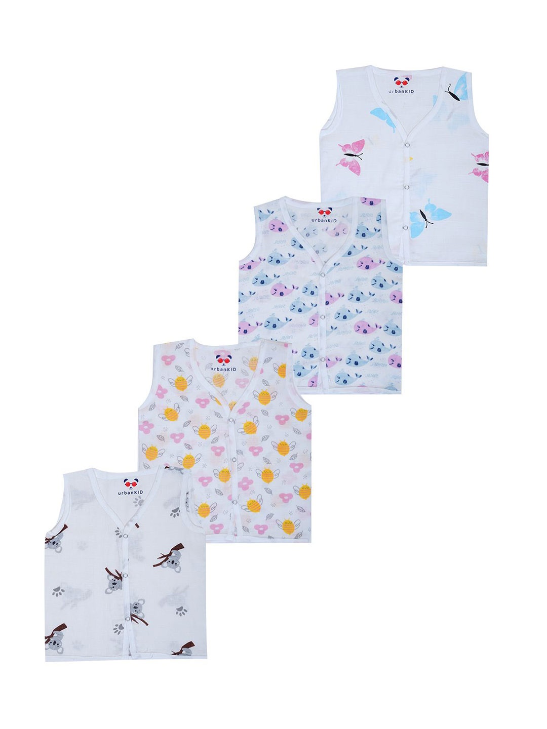 

YELLOWDELIGHT Kids Pack of 4 set Conversational Printed Cotton Sheath Dress, White