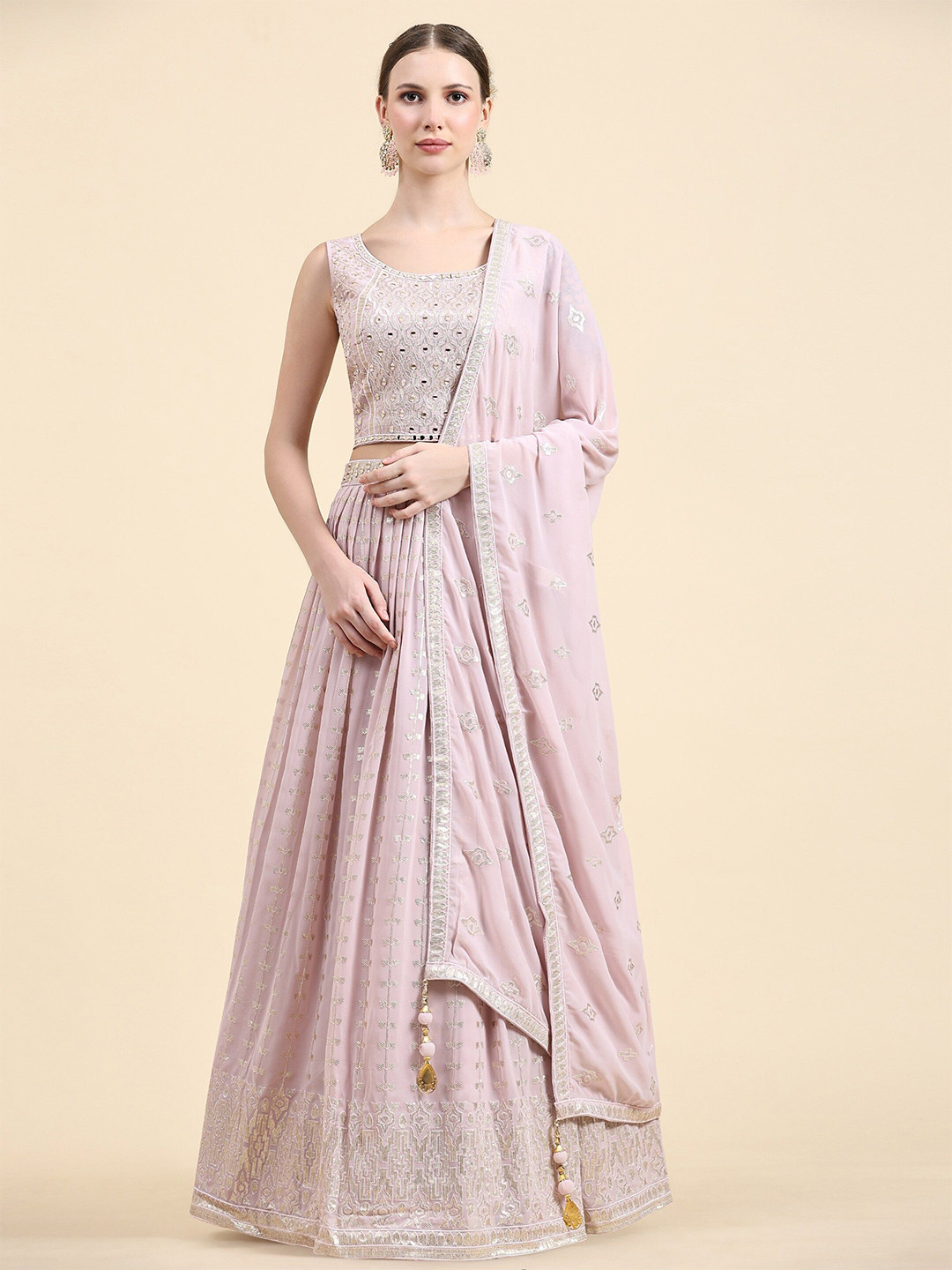

VANAKARA Embellished Sequinned Ready to Wear Lehenga & Blouse With Dupatta, Pink