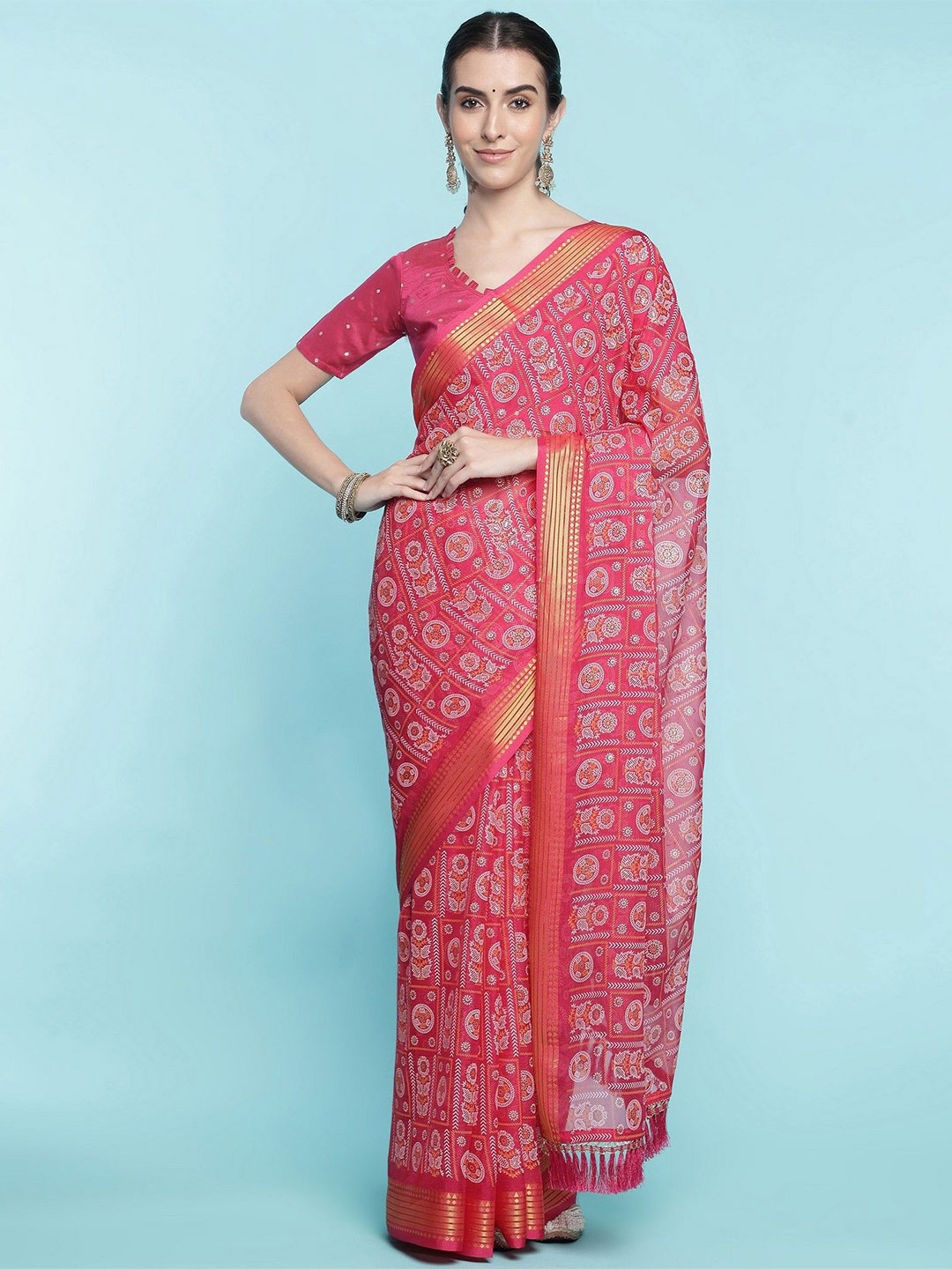 

DIVASTRI Ethnic Motifs Printed Poly Chiffon Saree, Pink