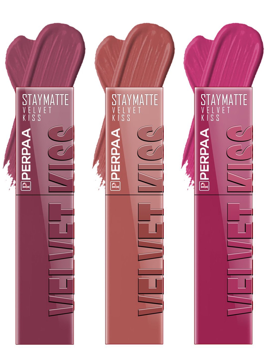 

PERPAA Set of 3 Velvet Kiss Waterproof Matte Liquid Lipstick -3.5 ml Each -Shades 04-05-08, Nude