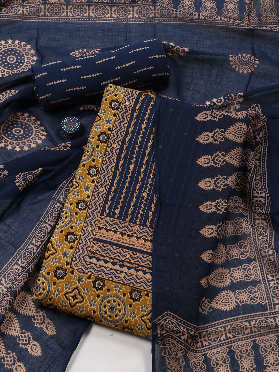 

Meena Bazaar Printed Unstitched Dress Material, Mustard