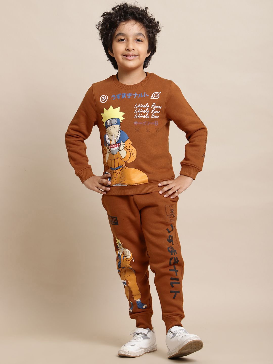 

Kids Ville Boys Round Neck Naruto Printed Sweatshirt with Joggers, Brown