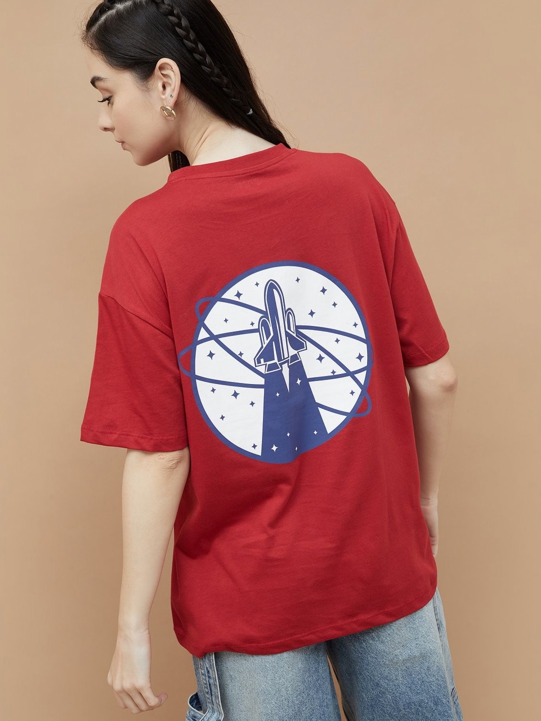 

Ginger by Lifestyle Women Typography Printed Round Neck Cotton T-shirt, Red