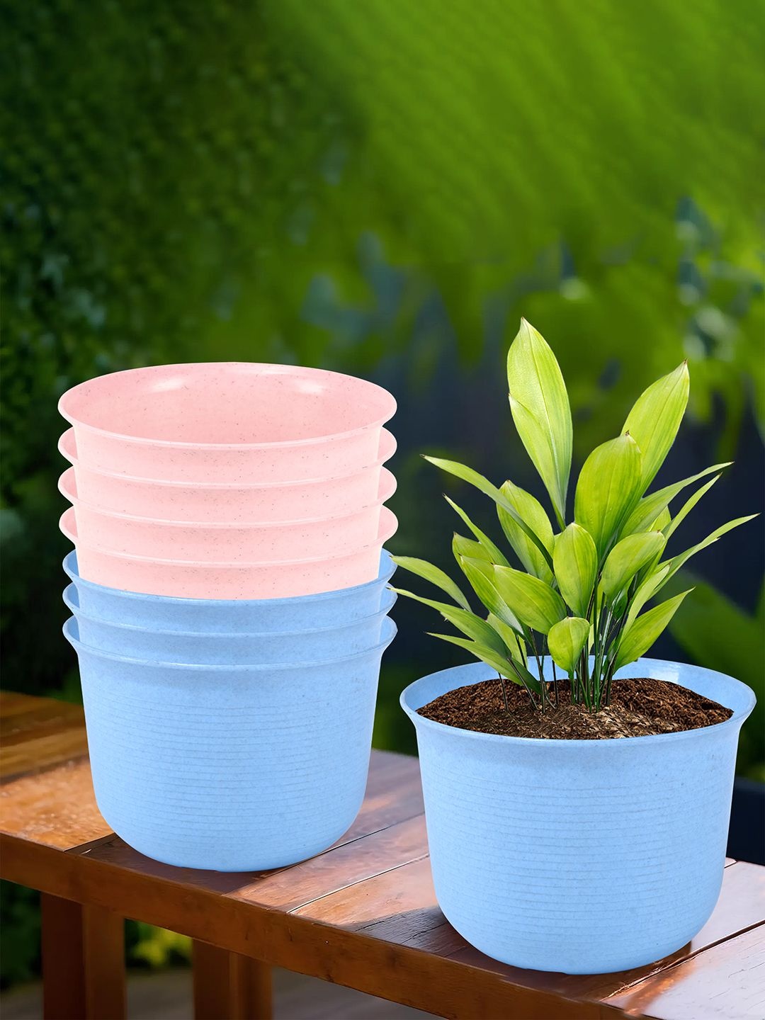 

Kuber Industries Pink & Blue 8 Pieces Durable Planter with Plate