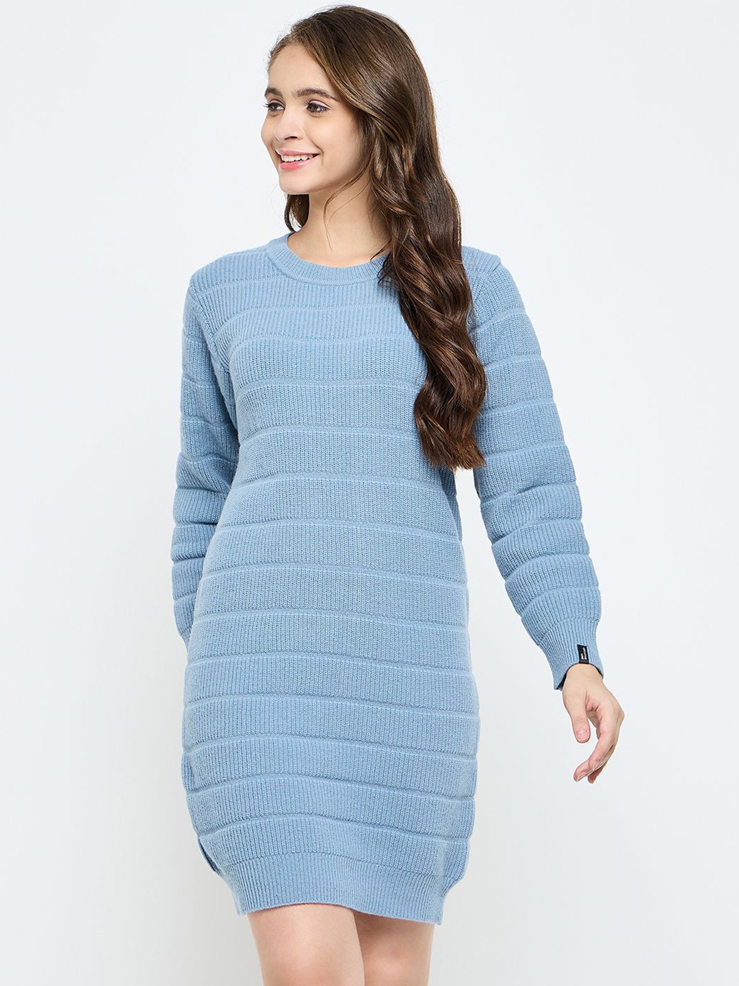 

CREATIVE LINE Women Woollen Jumper Dress, Blue