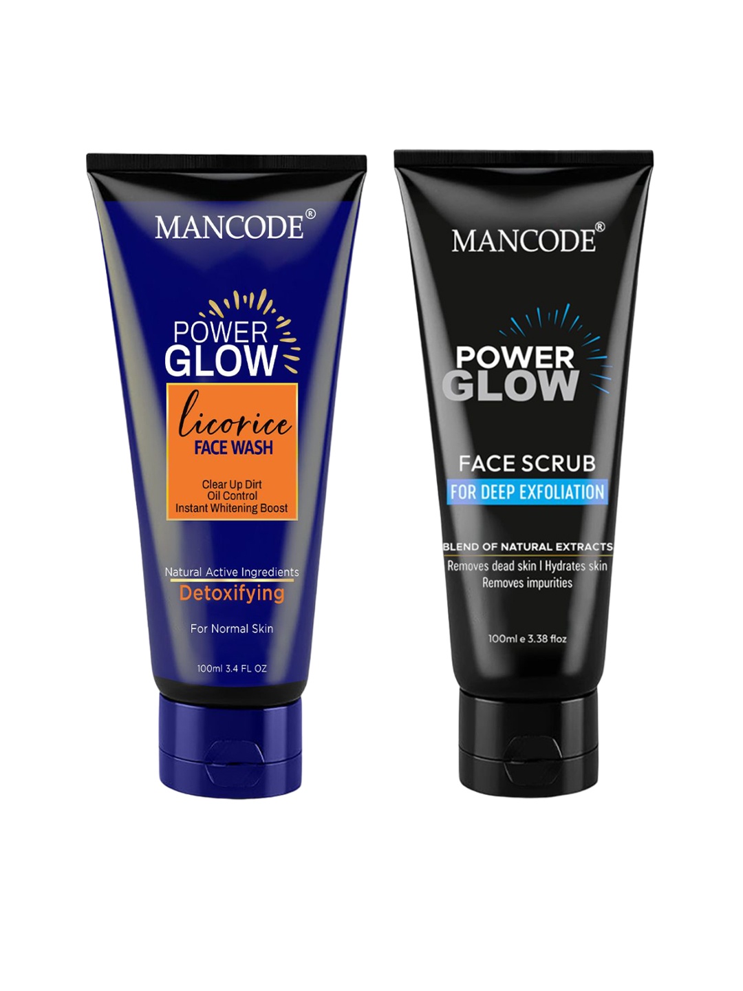 

MANCODE Set Of 2 Power Glow Face Wash & Scrub - 100 ml Each, Black