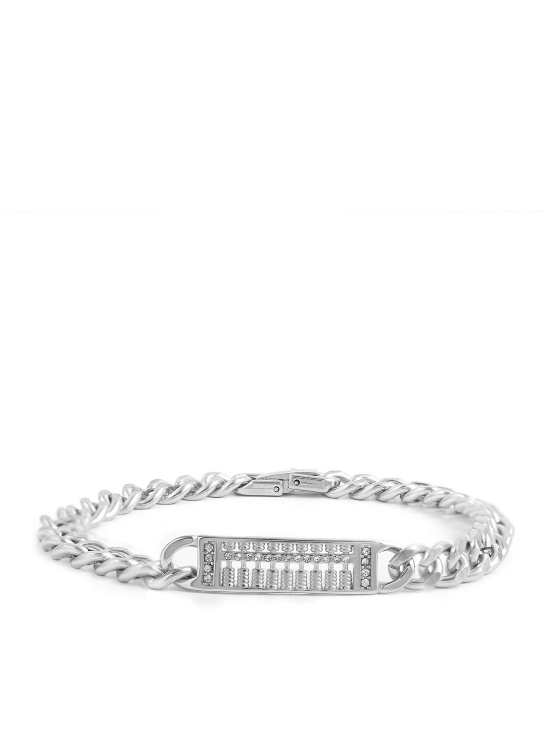 

SWASHAA Men Silver-Plated Cubic Zirconia Studded Wraparound Bracelet