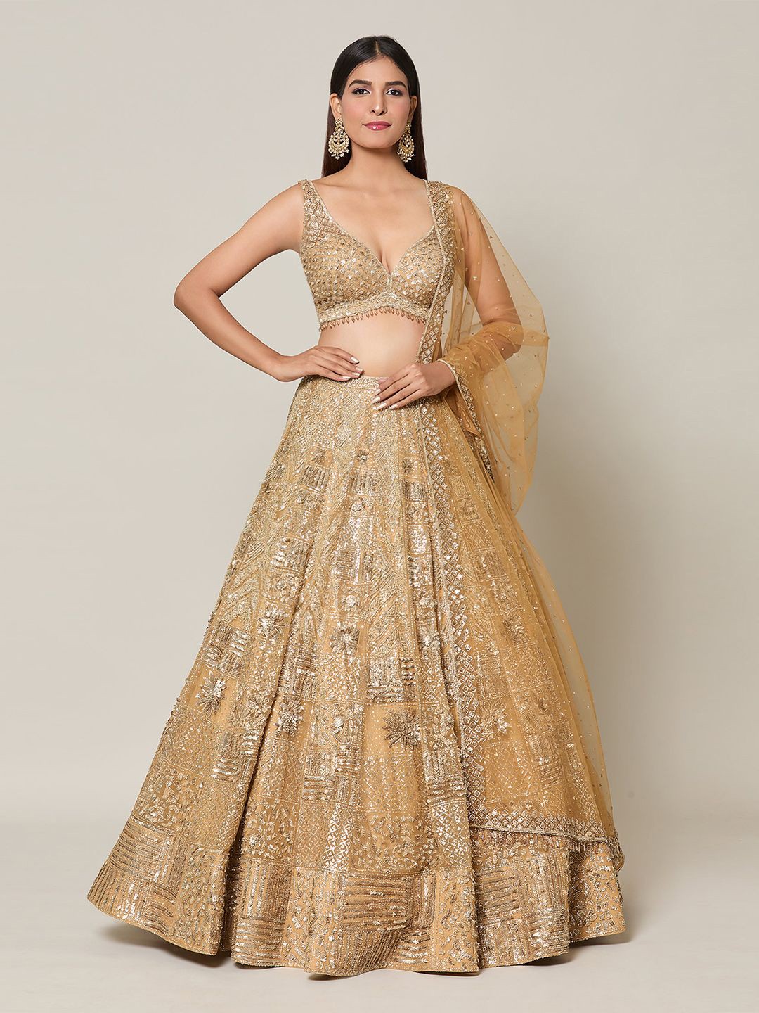 

Samyukta Singhania Embroidered Sequinned Ready to Wear Lehenga & Blouse With Dupatta, Gold