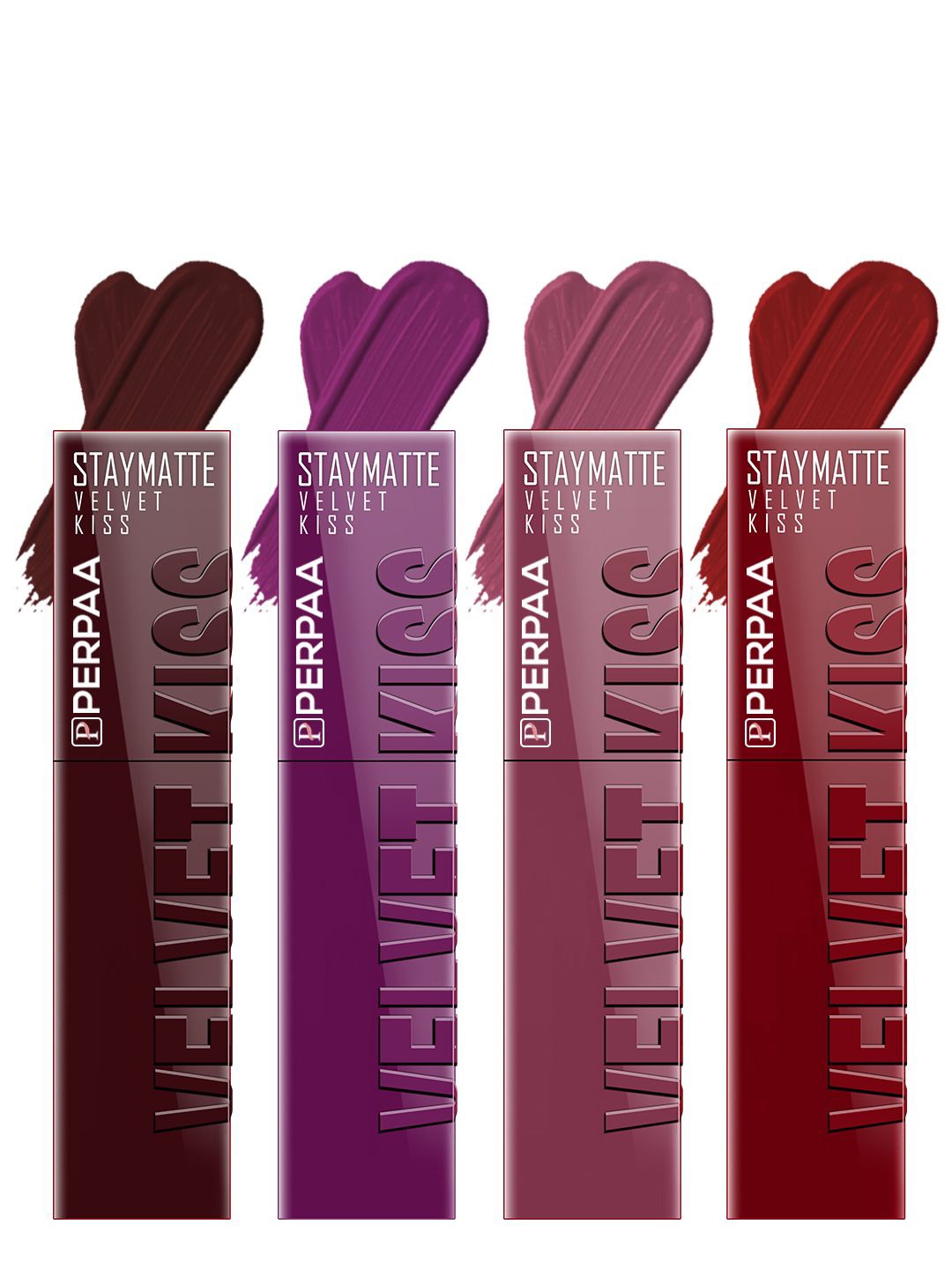 

PERPAA Velvet Kiss Set of 4 Waterproof Matte Lipstick -3.5 ml Each -Shades - 2- 3- 4- 9, Maroon