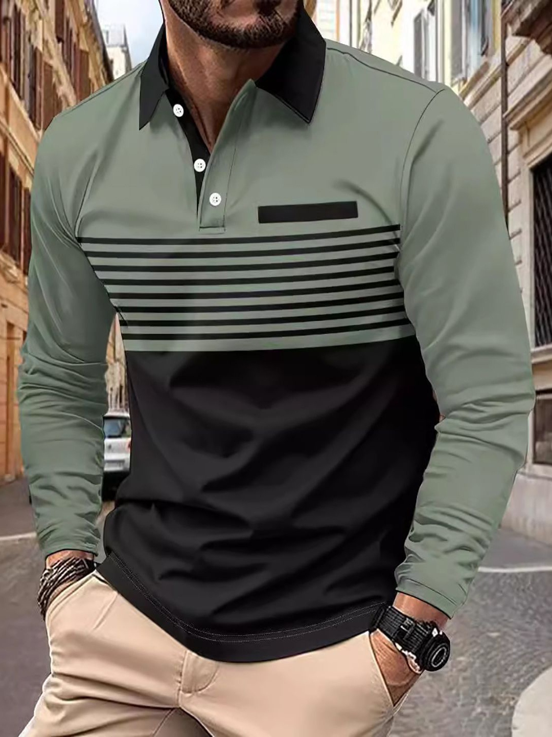 

StyleCast x Revolte Men Striped Polo Collar T-shirt, Green