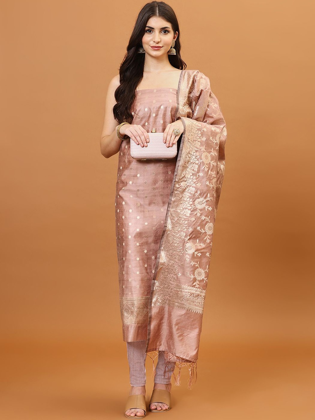 

Meena Bazaar Woven Design Art Silk Unstitched Dress Material, Peach