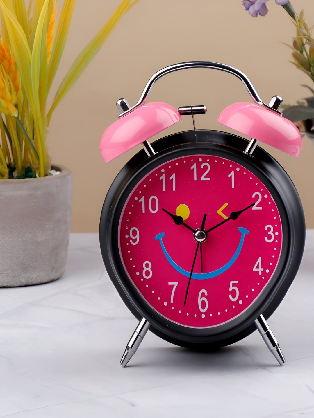 

Archies Pink & Black Twin Bell Smiling Face Contemporary Analogue Alarm Clock