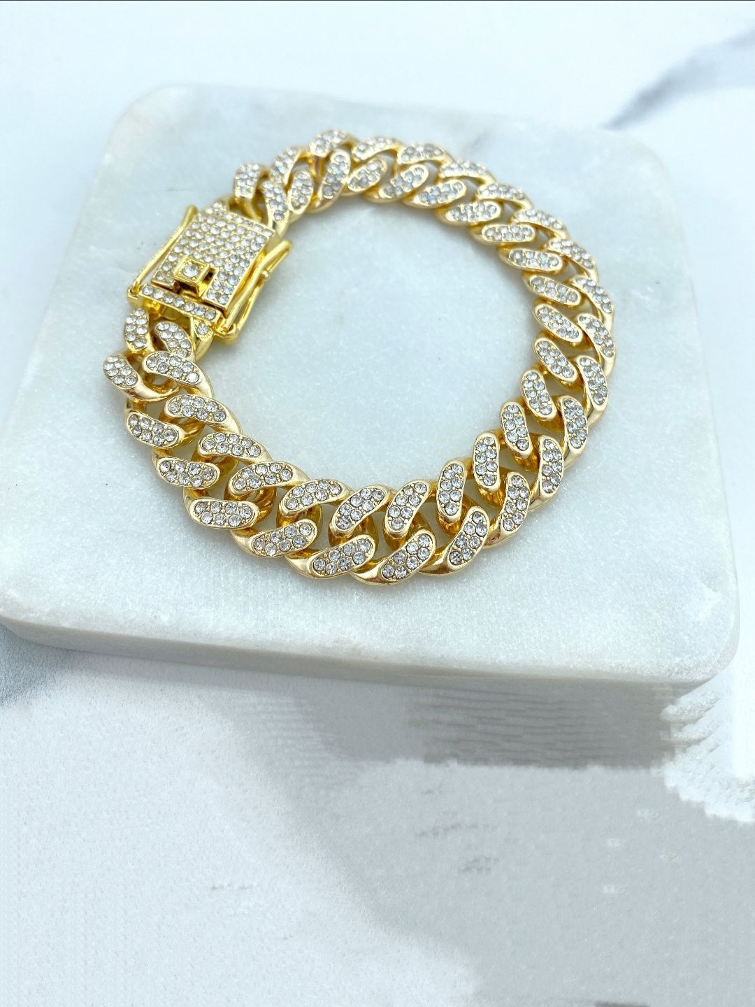 

V FASHION JEWELLERY Unisex Gold-Plated CZ Studded Stainless Steel Link Bracelet