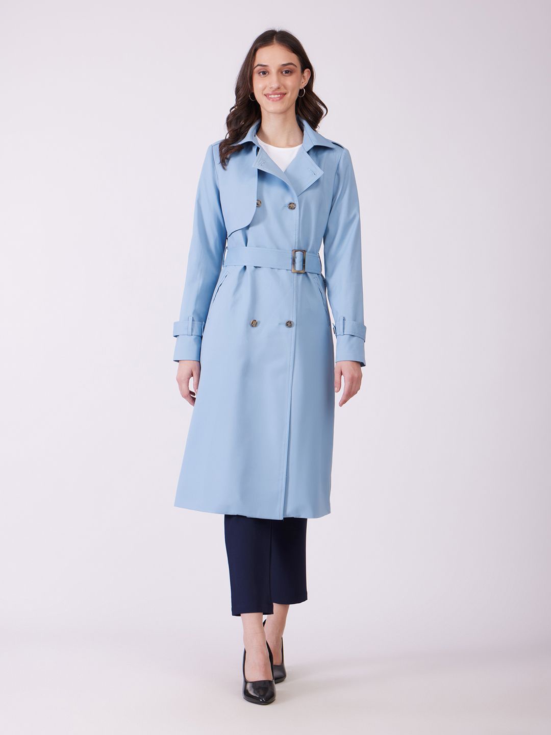 

FableStreet Women Lapel Collar Solid Formal Tailored Jacket, Blue