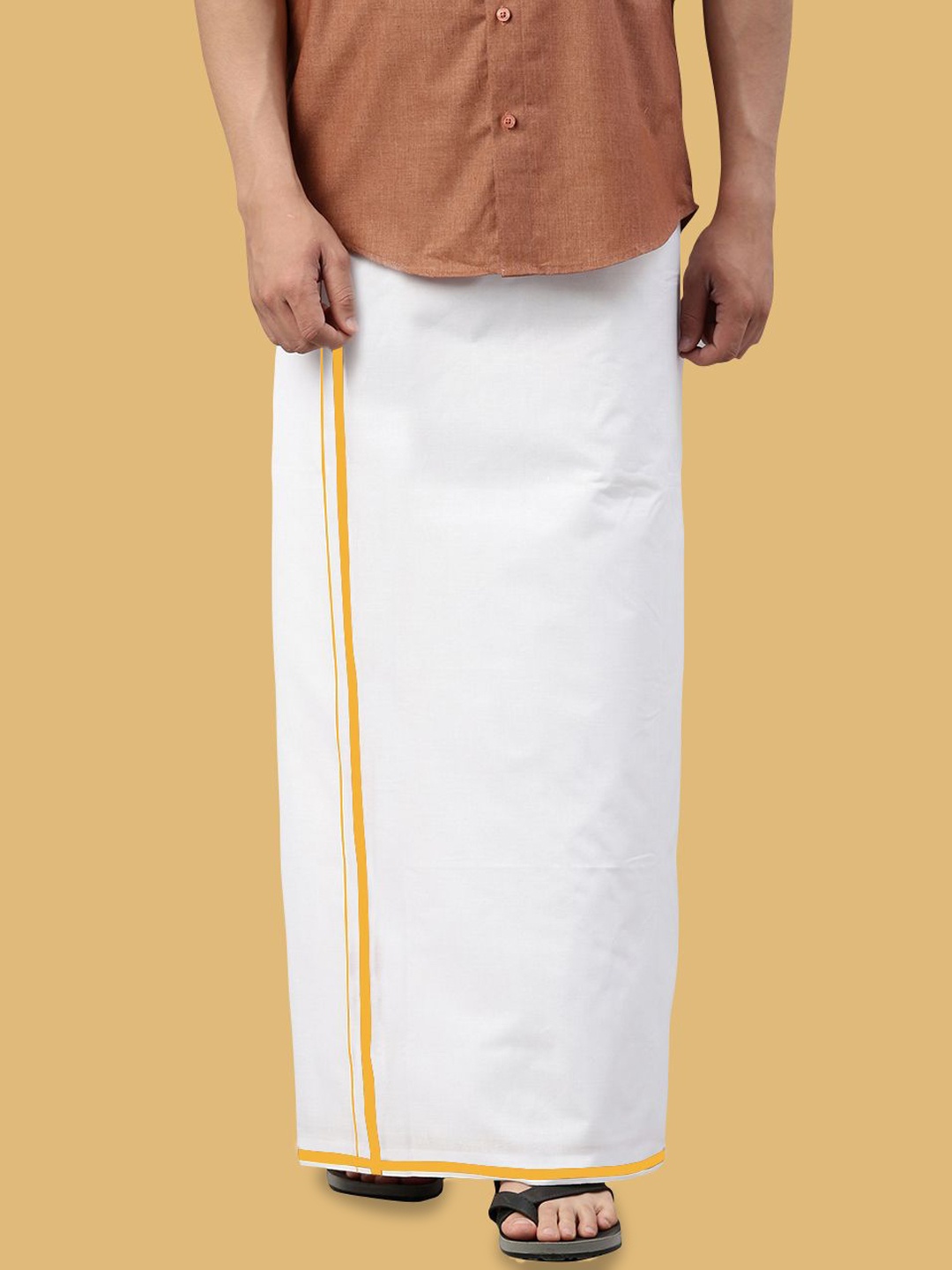 

WHITE HEART Men Pure Cotton Single Layer Dhoti with Coloured Border