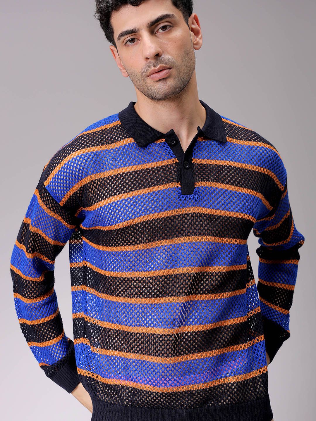 

The Indian Garage Co Men Long Sleeves Striped Pullover, Navy blue