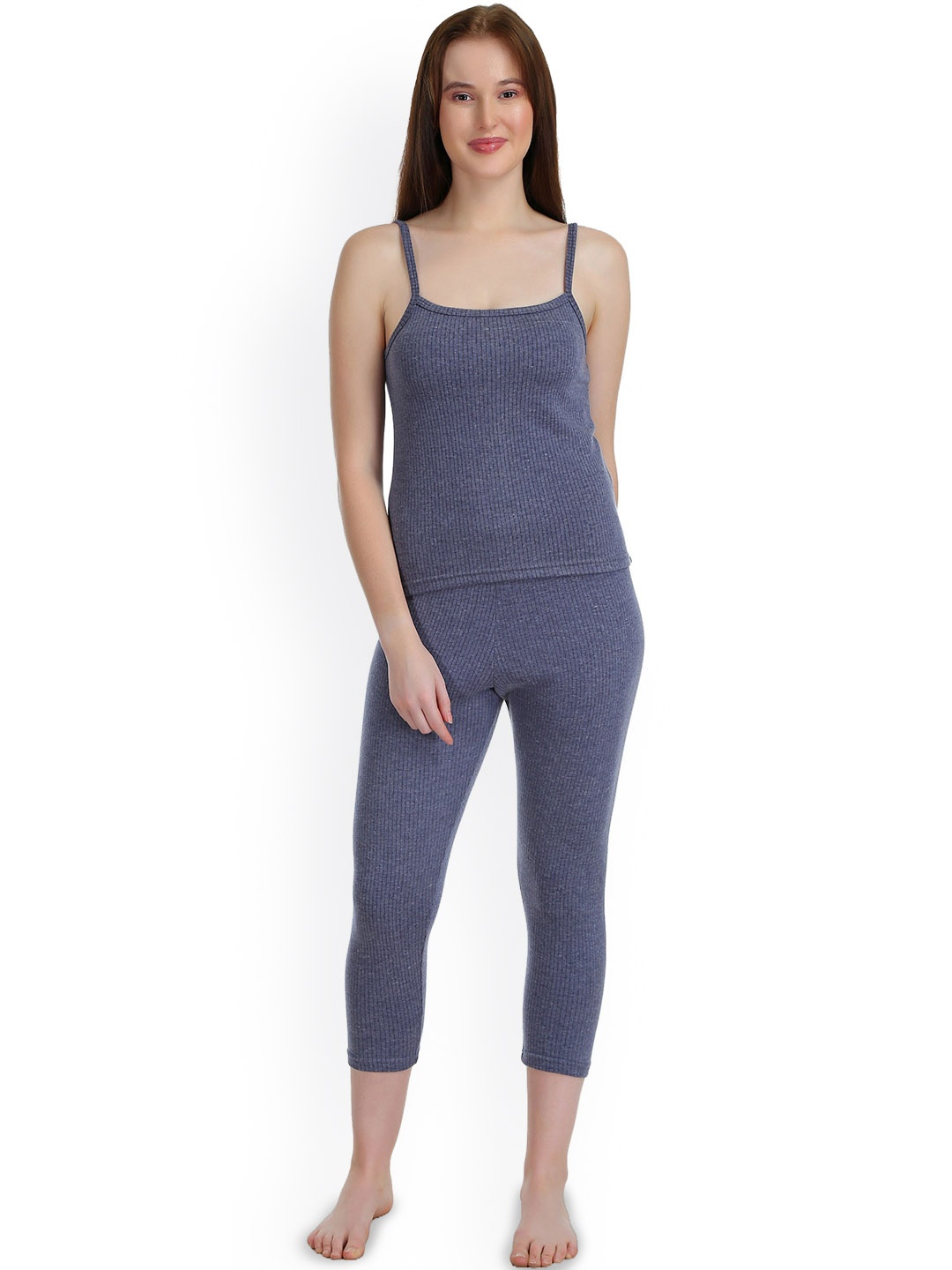 

SELFCARE Women Ribbed Sleeveless Thermal Set, Blue
