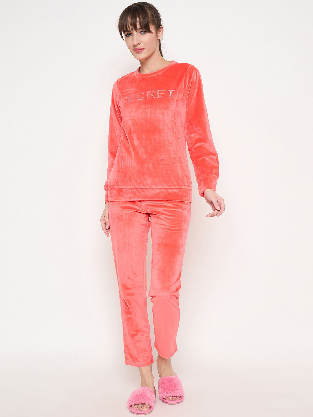 

MADAME M SECRET Women Printed Night suit, Orange