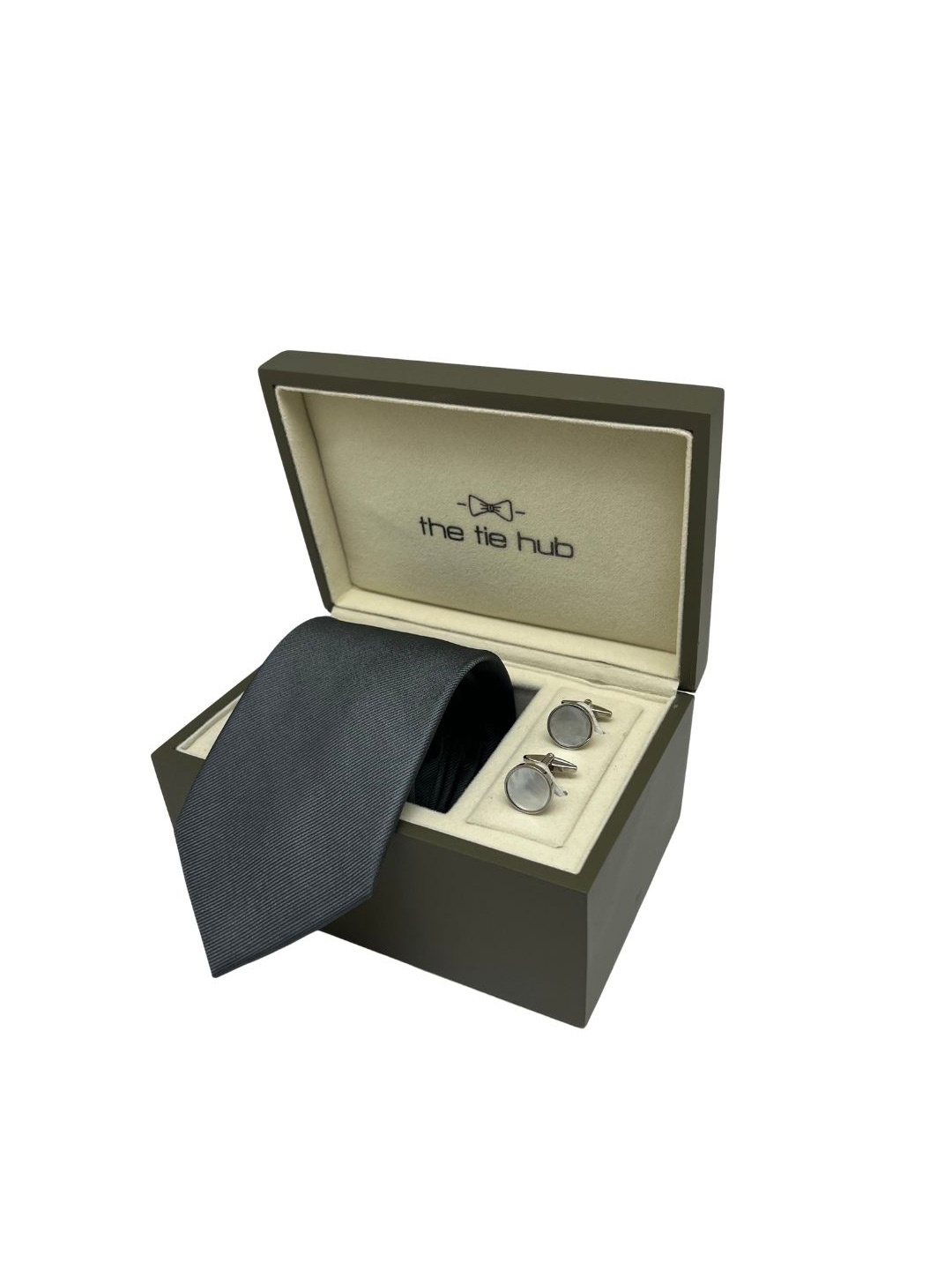 

The Tie Hub Men Accessory Gift Set of Tie, Cufflinks, Pocket Square, Grey