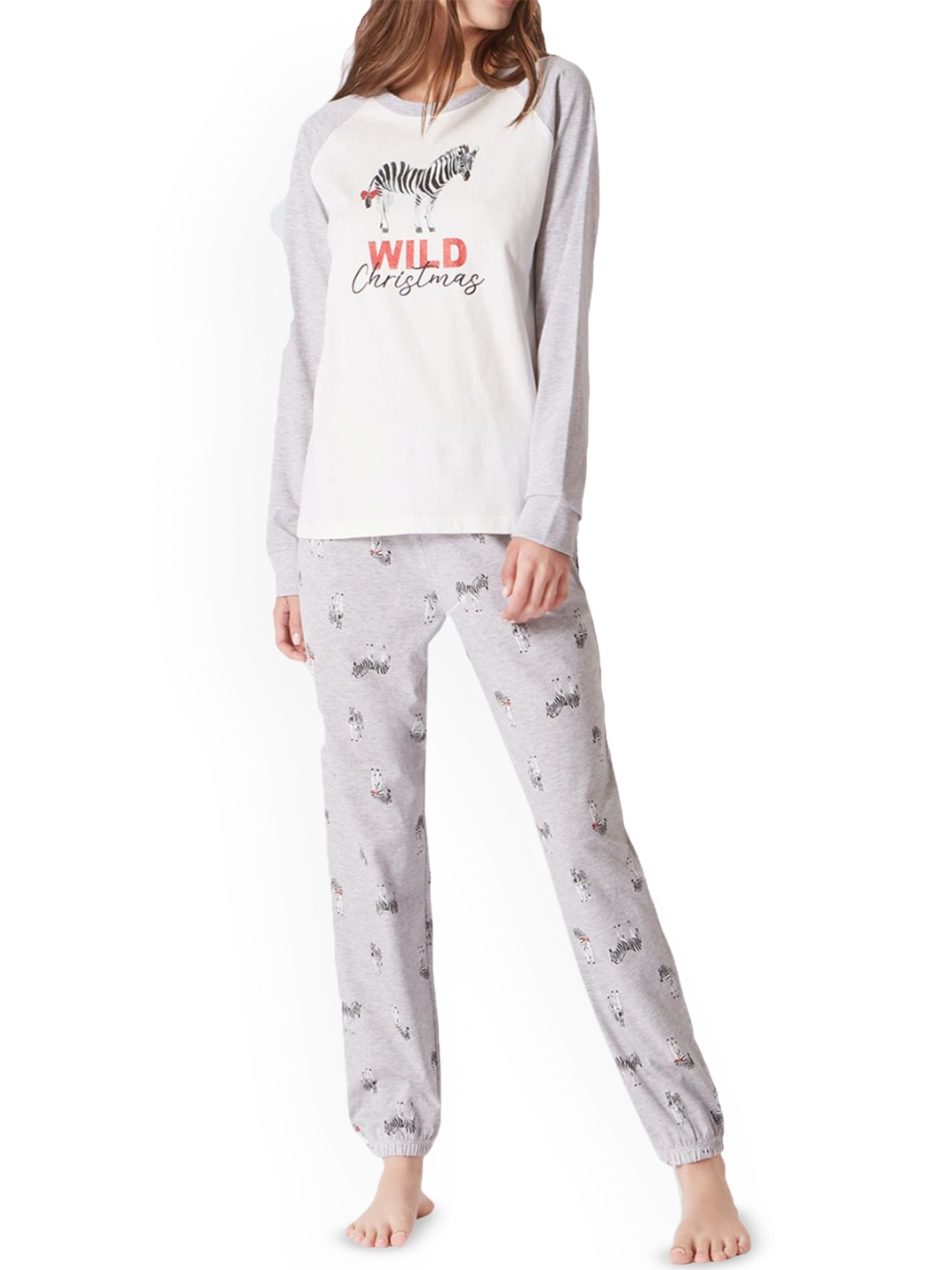 

YamamaY Printed Long Sleeve T-Shirt With Joggers Night Suit, Grey