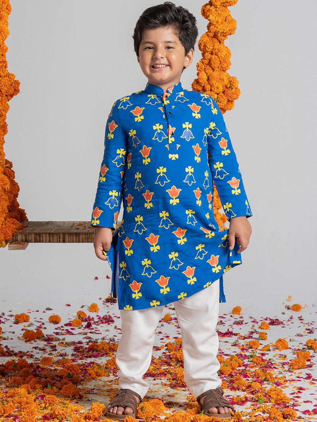 

SPUNKIES Boys Printed Kurta With Pyjamas, Blue