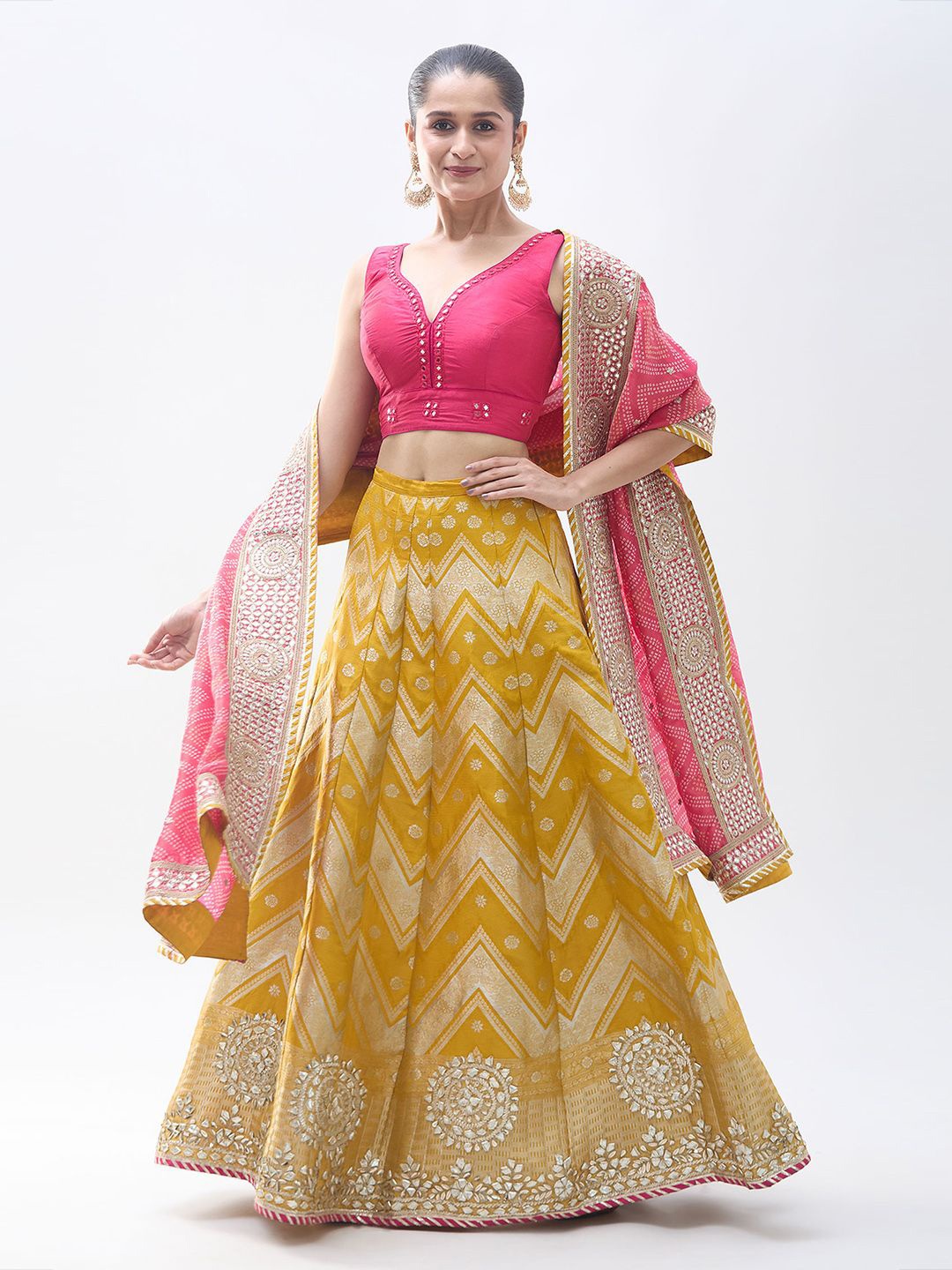 

Samyukta Singhani Embroidered Mirror Work Ready to Wear Lehenga & Blouse With Dupatta, Yellow
