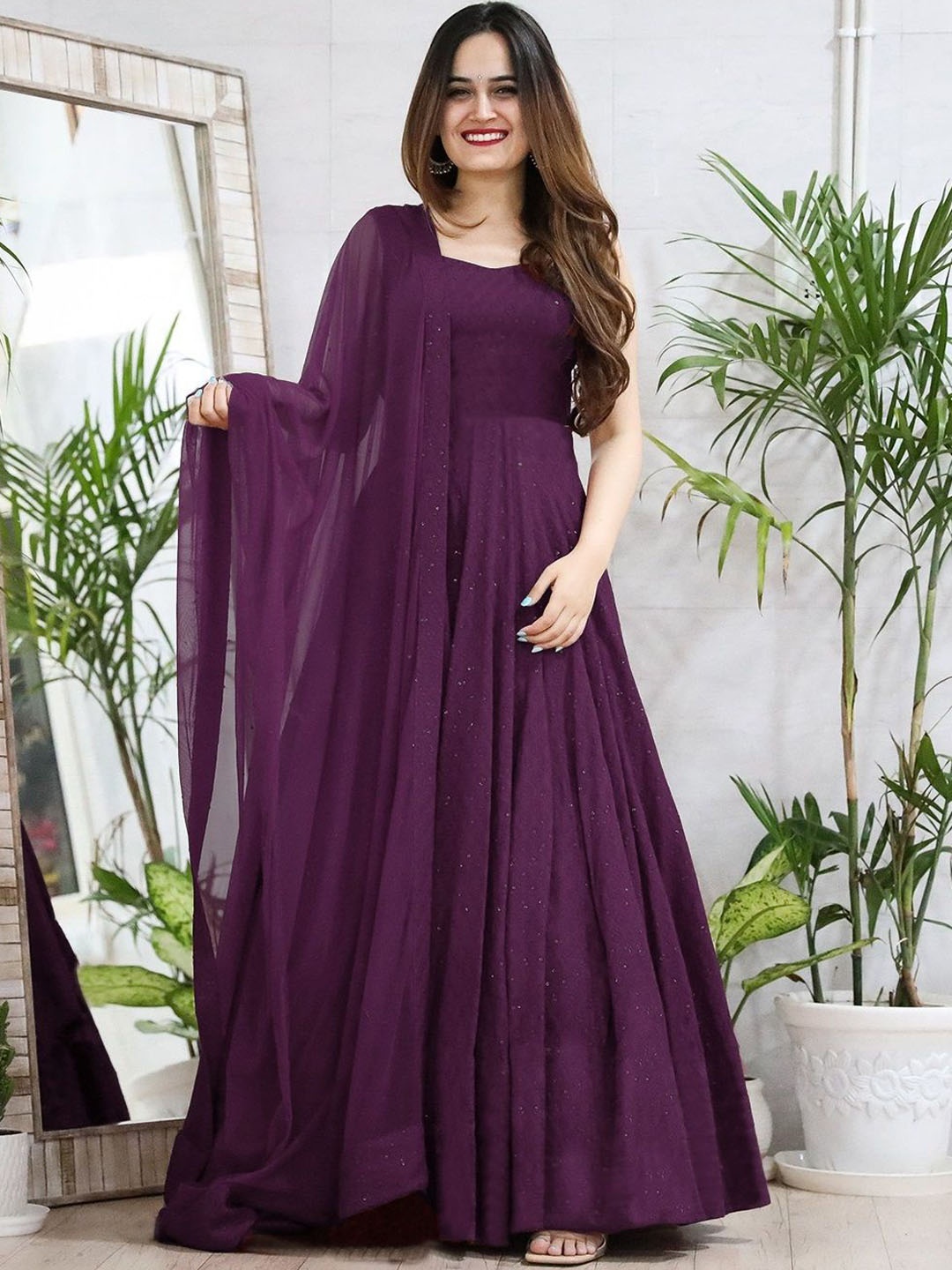 

KALINI Embroidered Gown Maxi Ethnic Dresses With Dupatta, Purple