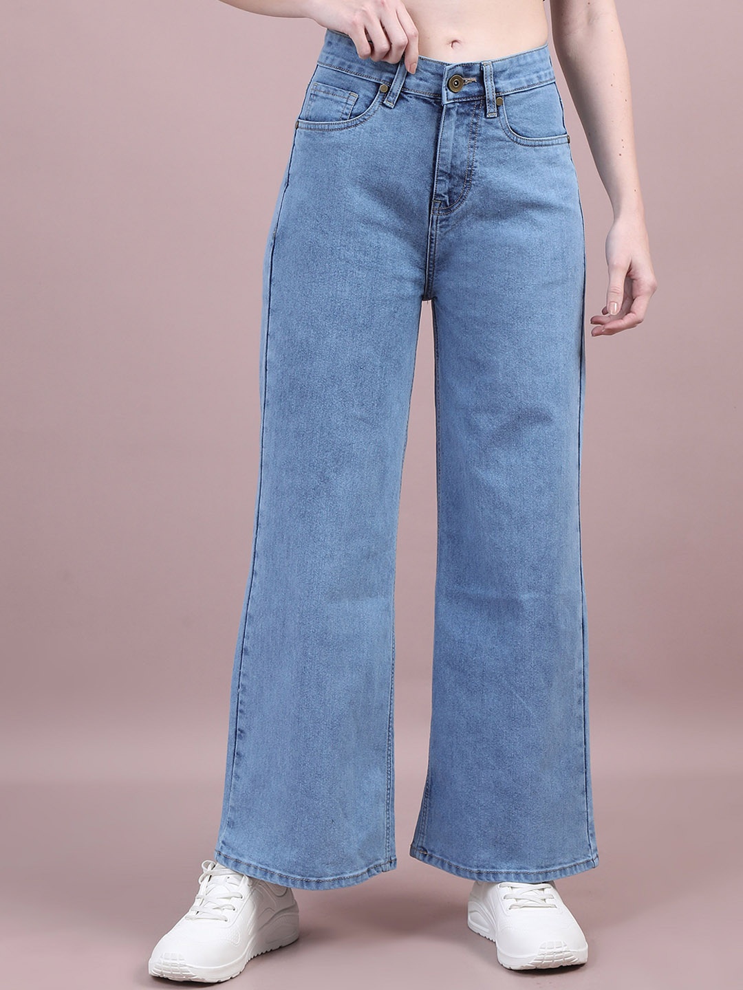 

The Roadster Lifestyle Co Women Mid-Rise Wide Leg Fit Stretchable Jeans, Blue
