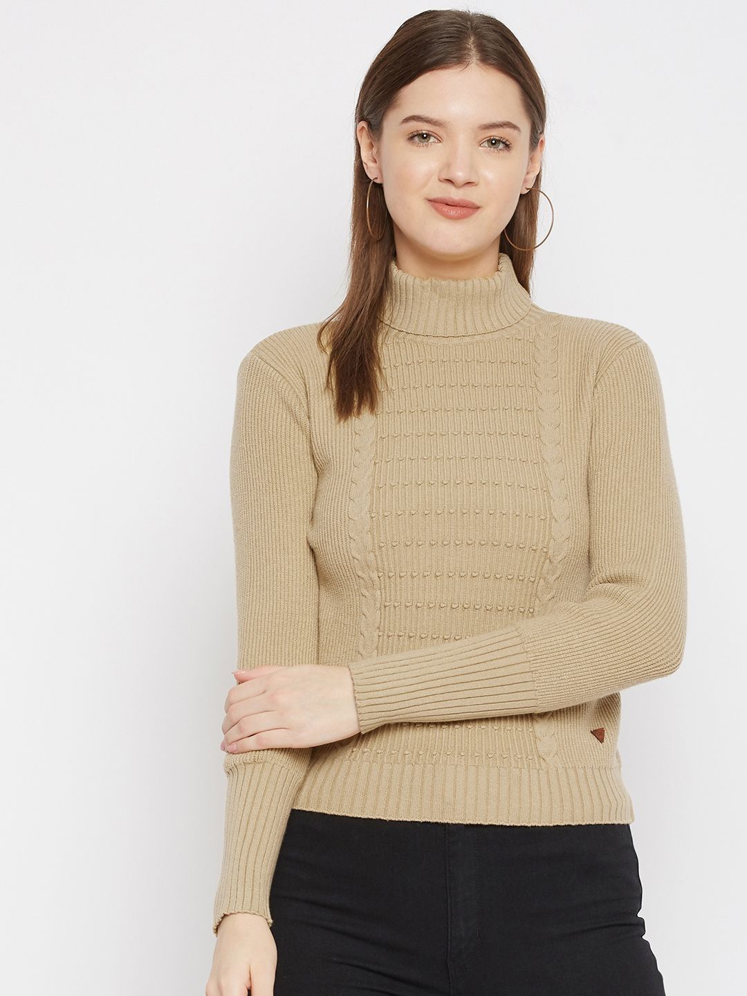 

Duke Women Floral Woollen Long Sleeves Pullover, Beige