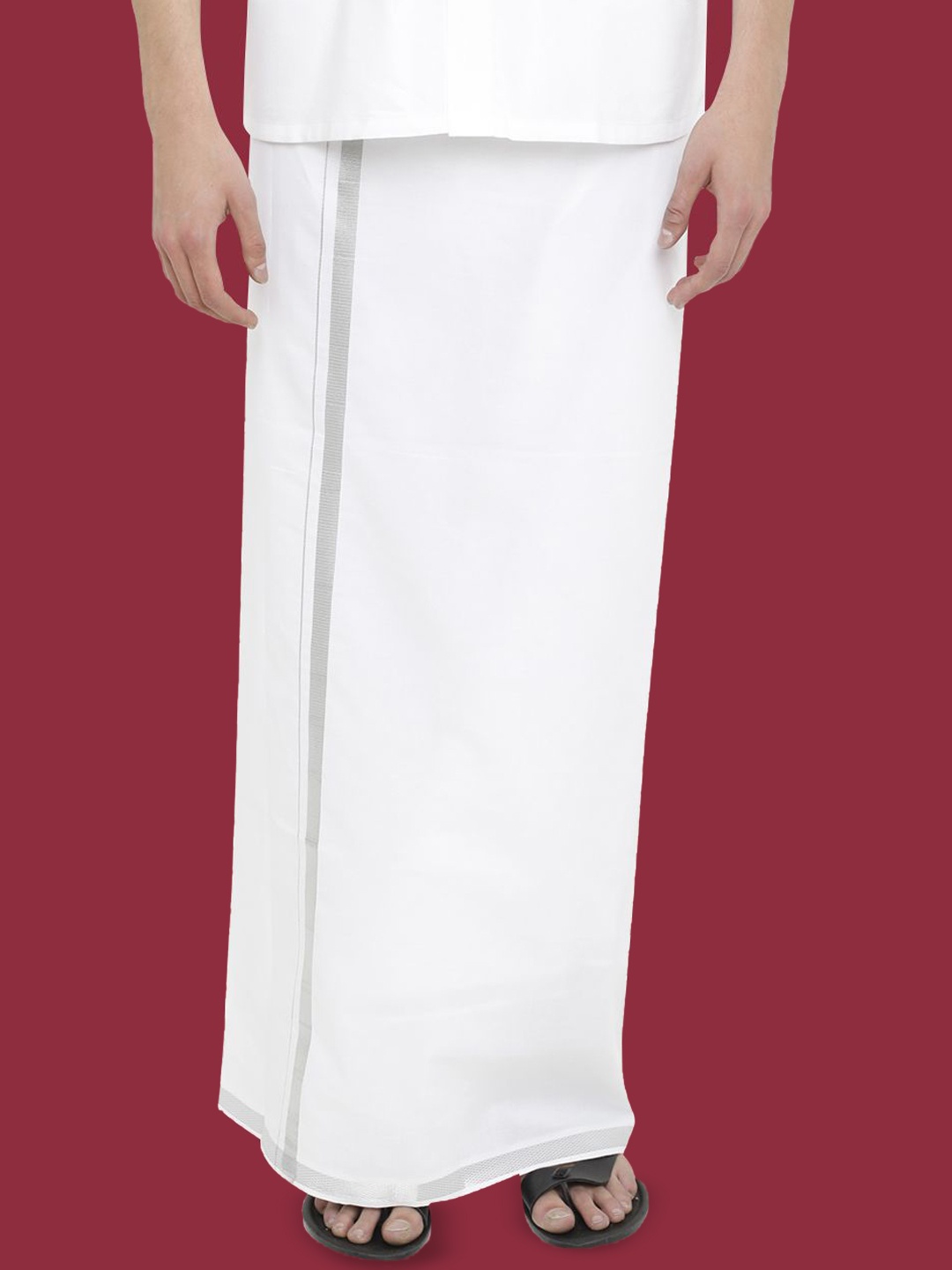 

WHITE HEART Men Solid Pure Cotton Zari Border Single Layer Dhoti