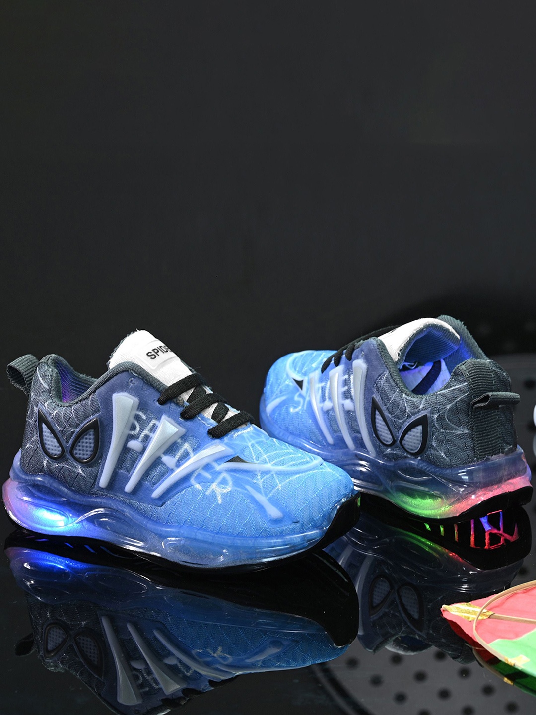 

BIRDE Boys Spider-Man Printed LED Non-Marking Lace-Ups Walking Shoes, Blue