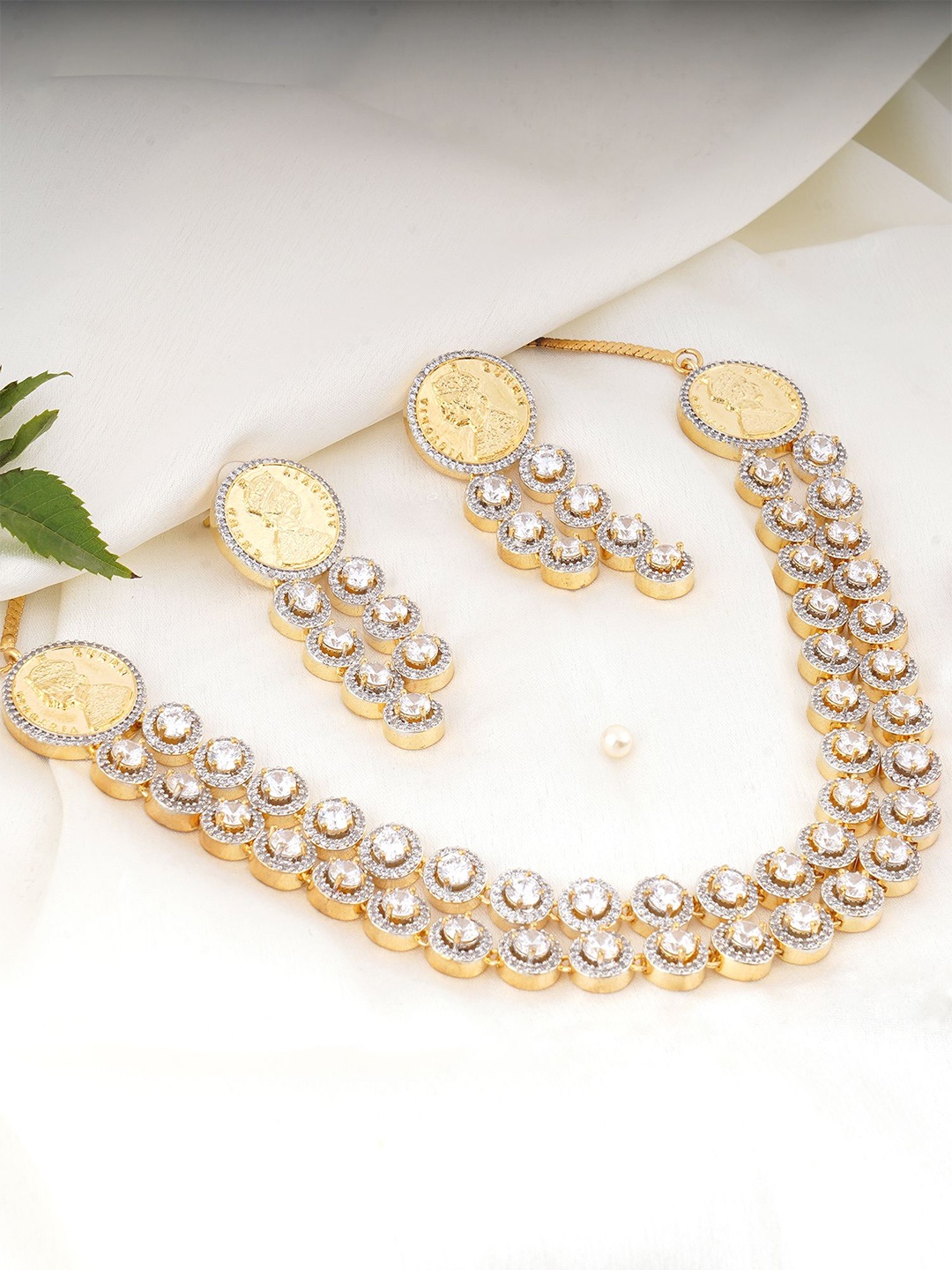 

Adwitiya Collection Gold Plated CZ Studded Necklace and Earrings