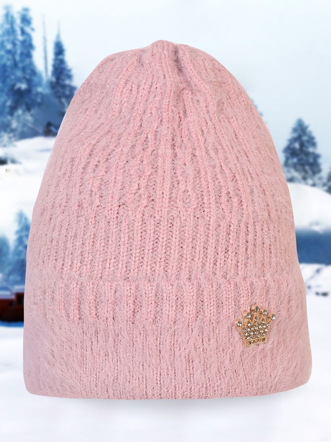 

LOOM LEGACY Women Winter Woollen Beanie Cap, Pink