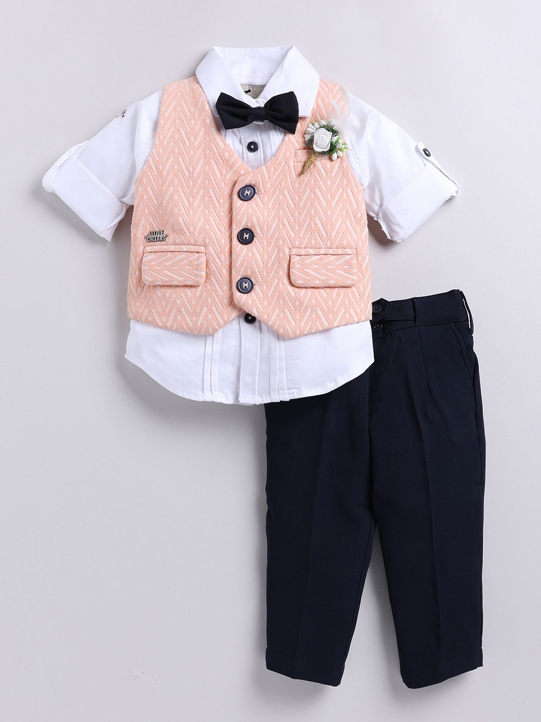 

LITTLE COLLARS Boys Single-Breasted 3-Piece Party Suit, Peach