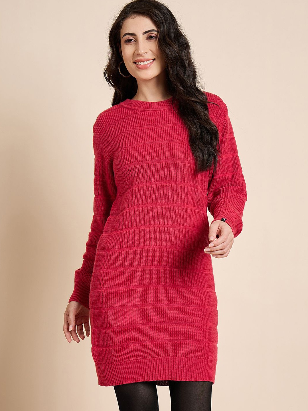 

CREATIVE LINE Women Woollen Fit & Flare Dress, Red