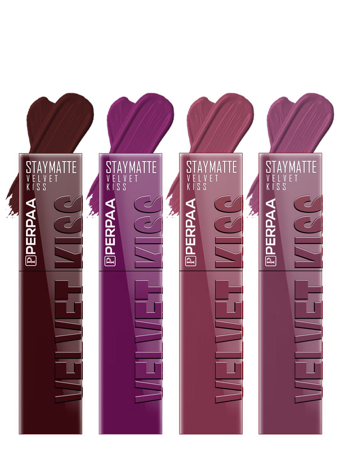 

PERPAA Velvet Kiss Set Of 4 Waterproof Matte Liquid Lipstick -3.5 ml Each -Shades -2-3-4-6, Maroon