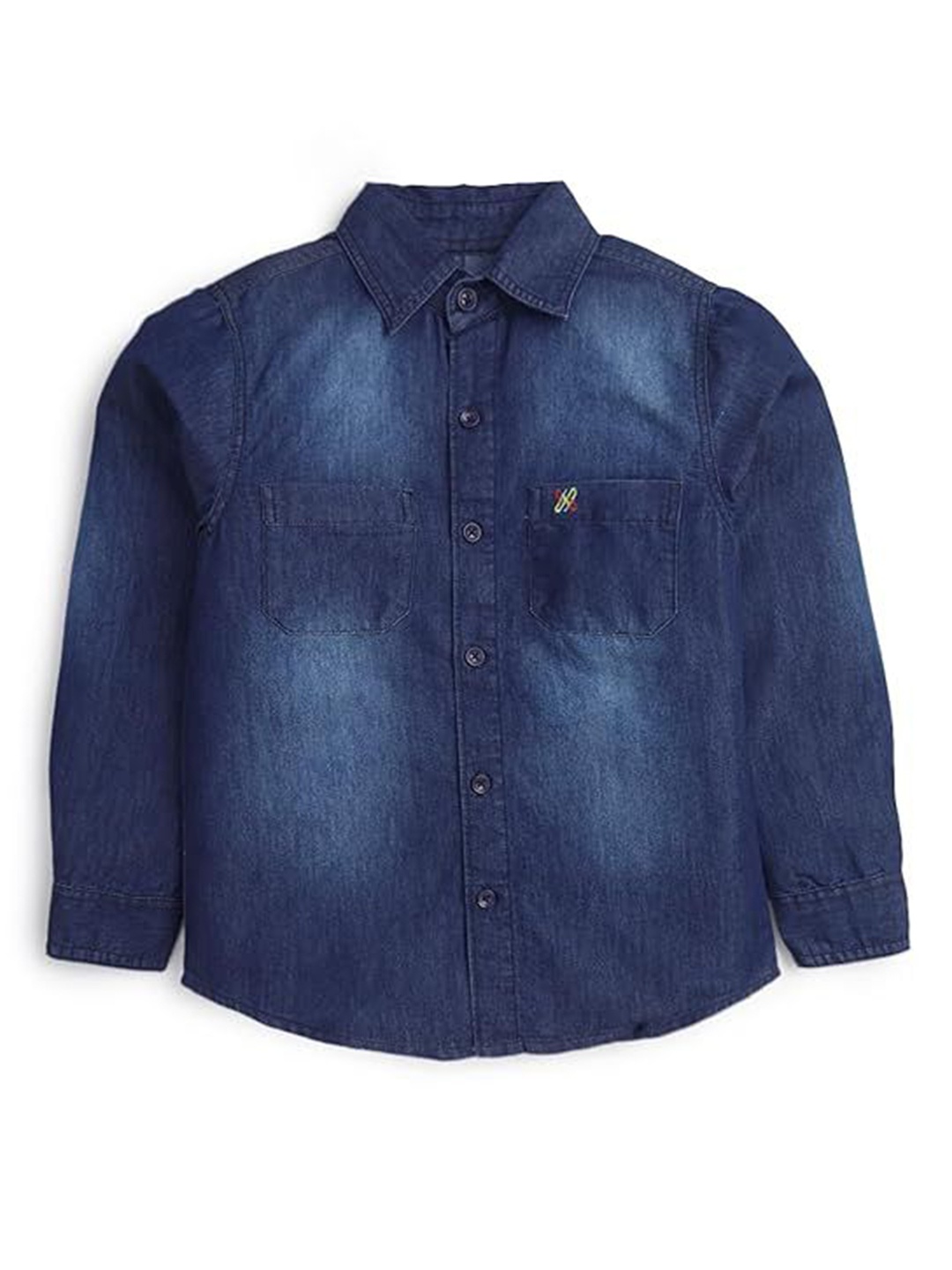 

Knit N Knot Boys Spread Collar Faded Denim Casual Shirt, Navy blue