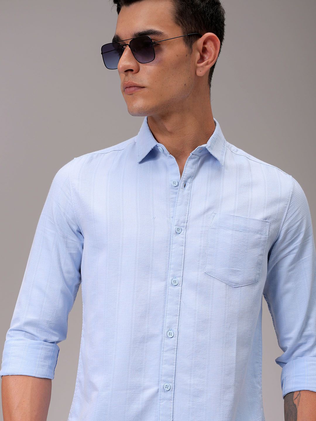 

The Indian Garage Co Men Slim Fit Opaque Striped Casual Shirt, Blue