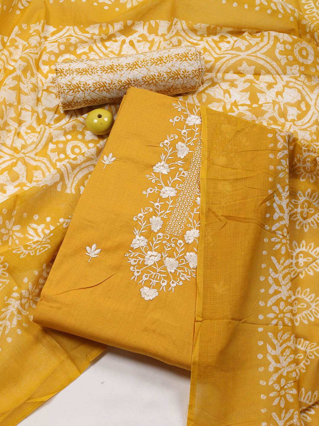 

Meena Bazaar Embroidered Unstitched Dress Material, Mustard